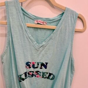 Fresh Produce Light Blue Tank Top with 'Sun Kissed' Print